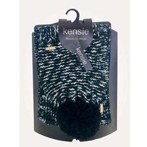 Kensie •  Marled Black & White Scarf & Beanie Set